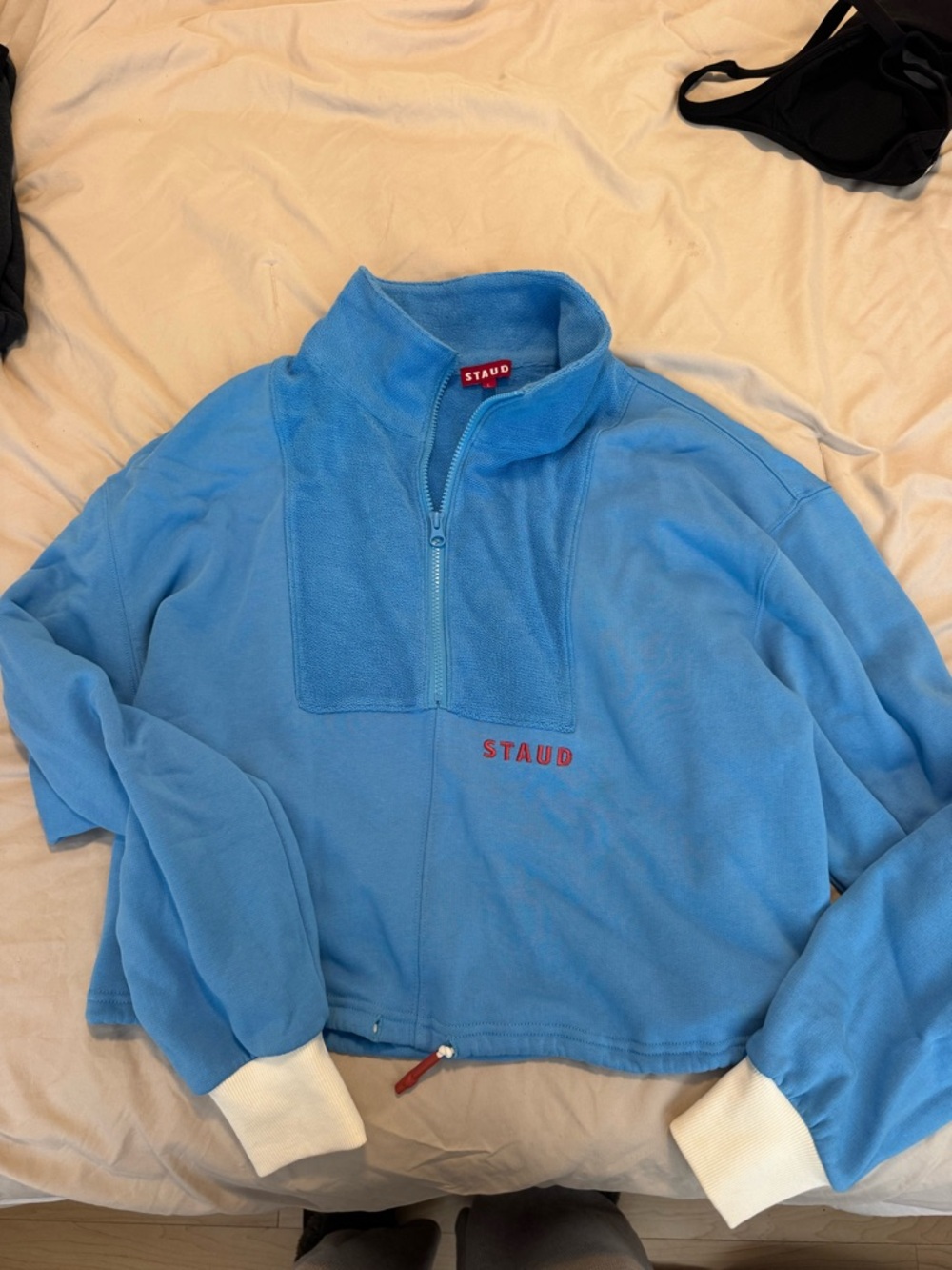 STAUD Blue Half-Zip Fleece Pullover with White Cuffs
